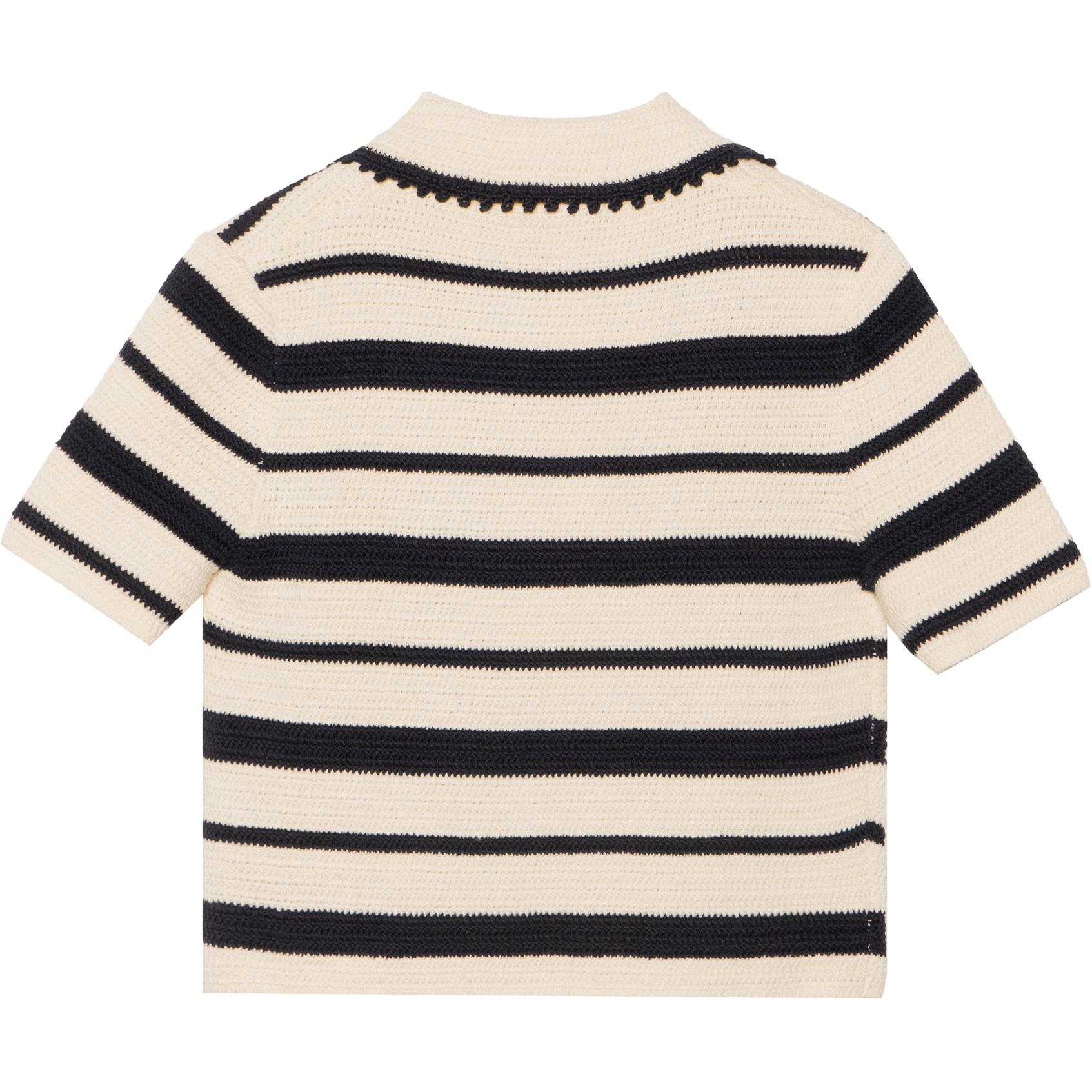 Lookbook (W) MIU MIU SS24 米白色拼色条纹针织短袖上衣 MML875-138S-F0UBO-SOOO