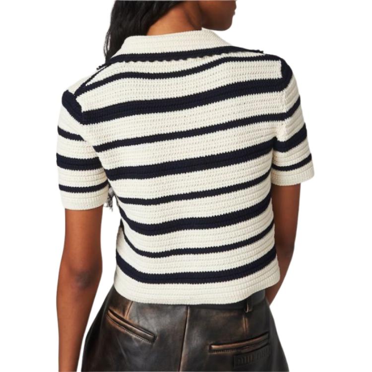 Purchase (W) MIU MIU SS24 米白色拼色条纹针织短袖上衣 MML875-138S-F0UBO-SOOO