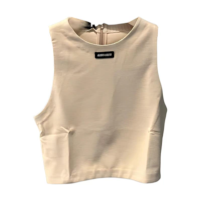 (Women) MIU MIU SS24 Beige Logo Zip Tank Top Vest. MT1809-14Q9-F0018