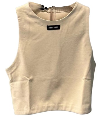 (W) MIU MIU SS24 Beige Logo Tank Top Vest Zip Lelaki & Wanita. MT1809-14Q9-F0018 Order (W) MIU MIU SS24 Beige Logo Tank Top Vest Zip Lelaki & Wanita. MT1809-14Q9-F0018
