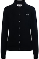 (Women) MIU MIU SS24 Black Knit Cardigan with Logo Intarsia and Button Front. MMF890-13S1-F0002-S-OOO (Women) MIU MIU SS24 Black Knit Cardigan with Logo Intarsia and Button Front. MMF890-13S1-F0002-S-OOO