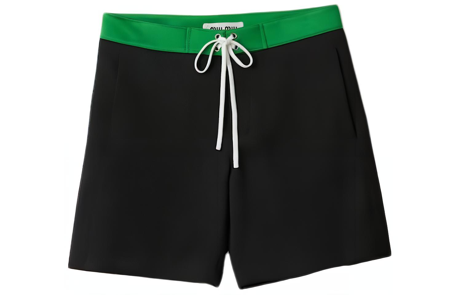 (Women) MIU MIU SS24  Black Logo Drawstring Elastic Waist Casual Shorts. MP1788-14N6-F0T81-S-OOO