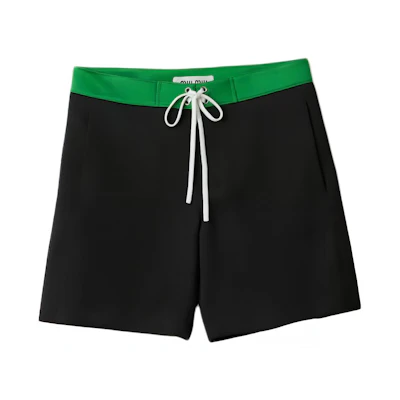 (Women) MIU MIU SS24 Black Logo Drawstring Elastic Waist Casual Shorts. MP1788-14N6-F0T81-S-OOO
