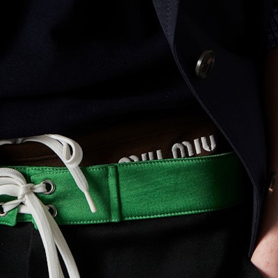 (W) MIU MIU SS24 黑色logo抽繩鬆緊腰休閒短褲. MP1788-14N6-F0T81-S-OOO Details for (W) MIU MIU SS24 黑色logo抽繩鬆緊腰休閒短褲. MP1788-14N6-F0T81-S-OOO