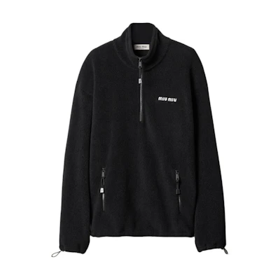 (Women) MIU MIU SS24 Black Logo Fleece Zip High-Neck Sweatshirt. MJL043-15V3-F0002-S-OOO