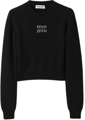 (W) MIU MIU SS24 黑色水钻字母罗纹长袖毛衣 MML725-15NO-F0002-S-231 Buy (W) MIU MIU SS24 黑色水钻字母罗纹长袖毛衣 MML725-15NO-F0002-S-231