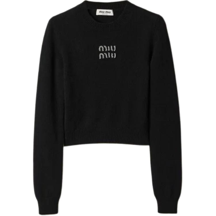 Order (W) MIU MIU SS24 黑色水钻字母罗纹长袖毛衣 MML725-15NO-F0002-S-231