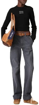 (W) MIU MIU SS24 黑色水钻字母罗纹长袖毛衣 MML725-15NO-F0002-S-231 Lookbook (W) MIU MIU SS24 黑色水钻字母罗纹长袖毛衣 MML725-15NO-F0002-S-231