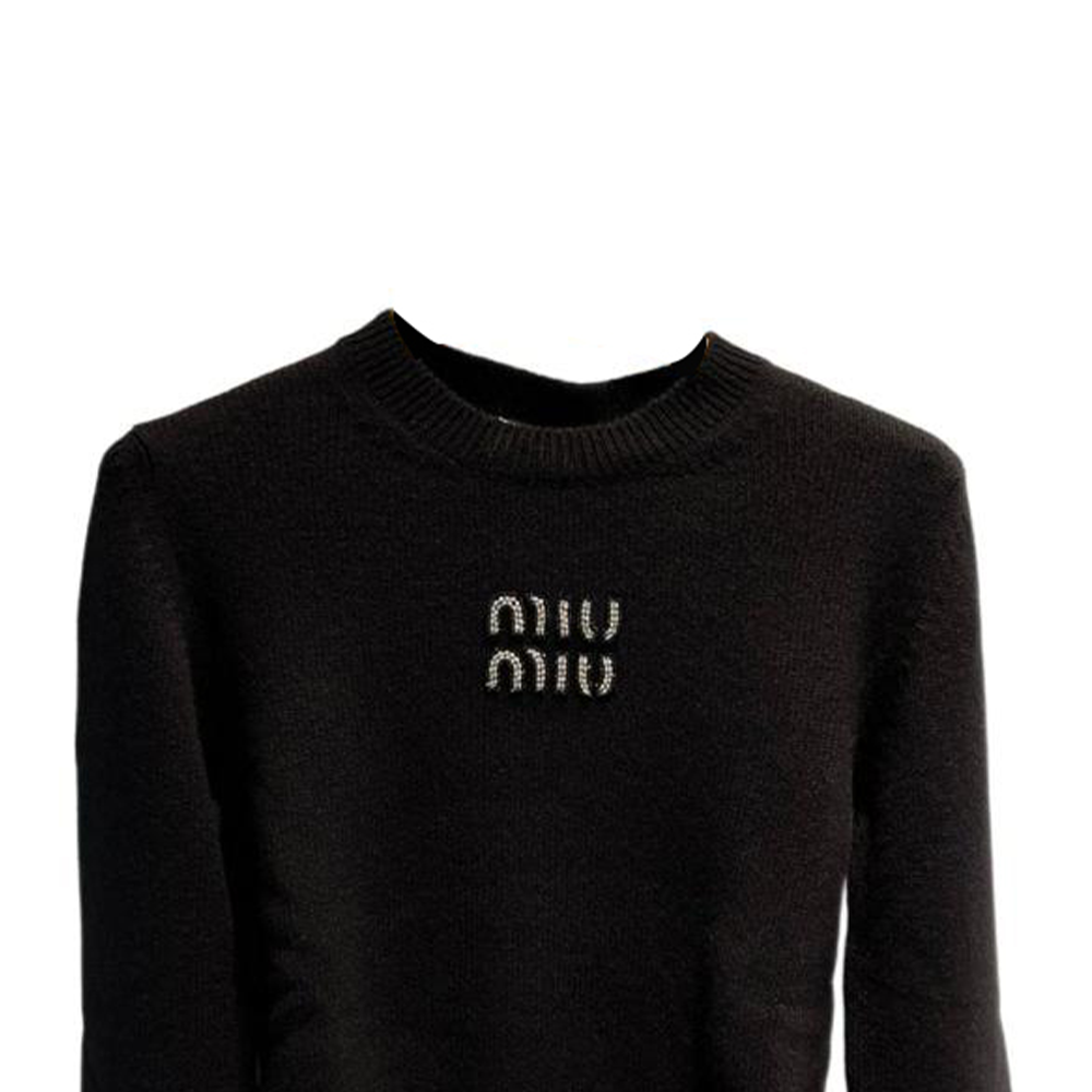 Purchase (W) MIU MIU SS24 黑色水钻字母罗纹长袖毛衣 MML725-15NO-F0002-S-231