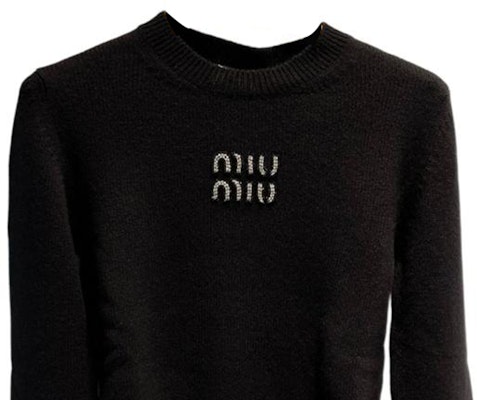 (W) MIU MIU SS24 黑色水钻字母罗纹长袖毛衣 MML725-15NO-F0002-S-231 Purchase (W) MIU MIU SS24 黑色水钻字母罗纹长袖毛衣 MML725-15NO-F0002-S-231