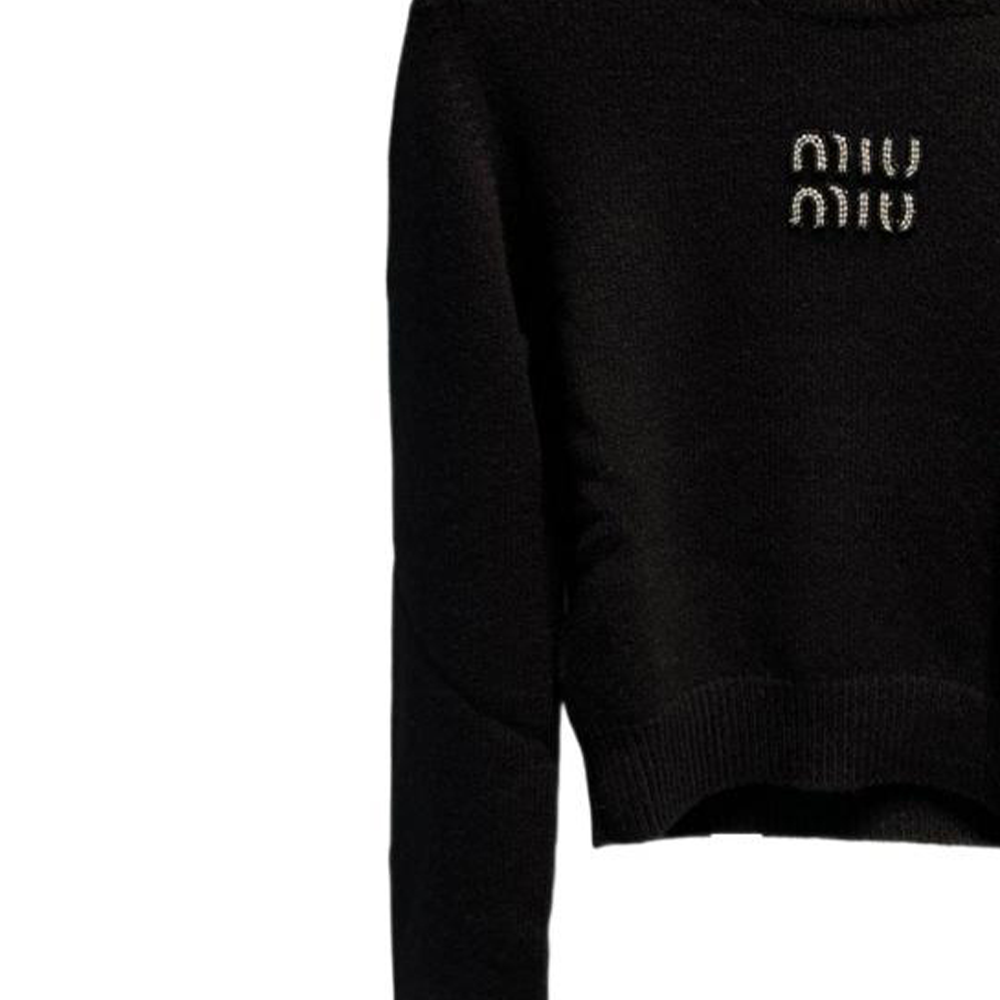 Sizing (W) MIU MIU SS24 黑色水钻字母罗纹长袖毛衣 MML725-15NO-F0002-S-231