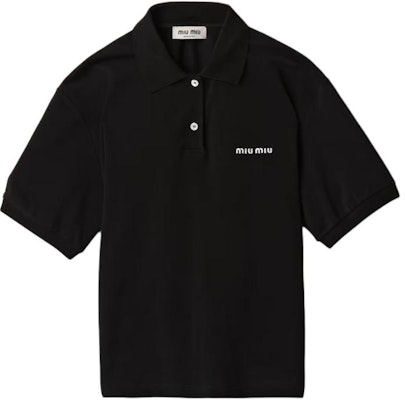 (W) MIU MIU SS24 Baju Polo Hitam Lengan Pendek dengan Sulaman Logo. MJN535-14RW-F0002-S-OOO Buy (W) MIU MIU SS24 Baju Polo Hitam Lengan Pendek dengan Sulaman Logo. MJN535-14RW-F0002-S-OOO
