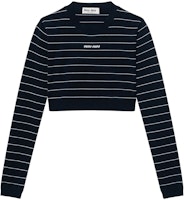 (Women) MIU MIU SS24 Black Striped Slim Fit Crop Knit Long Sleeve Top. MML895-14HJ-F022X-S-OOO (Women) MIU MIU SS24 Black Striped Slim Fit Crop Knit Long Sleeve Top. MML895-14HJ-F022X-S-OOO