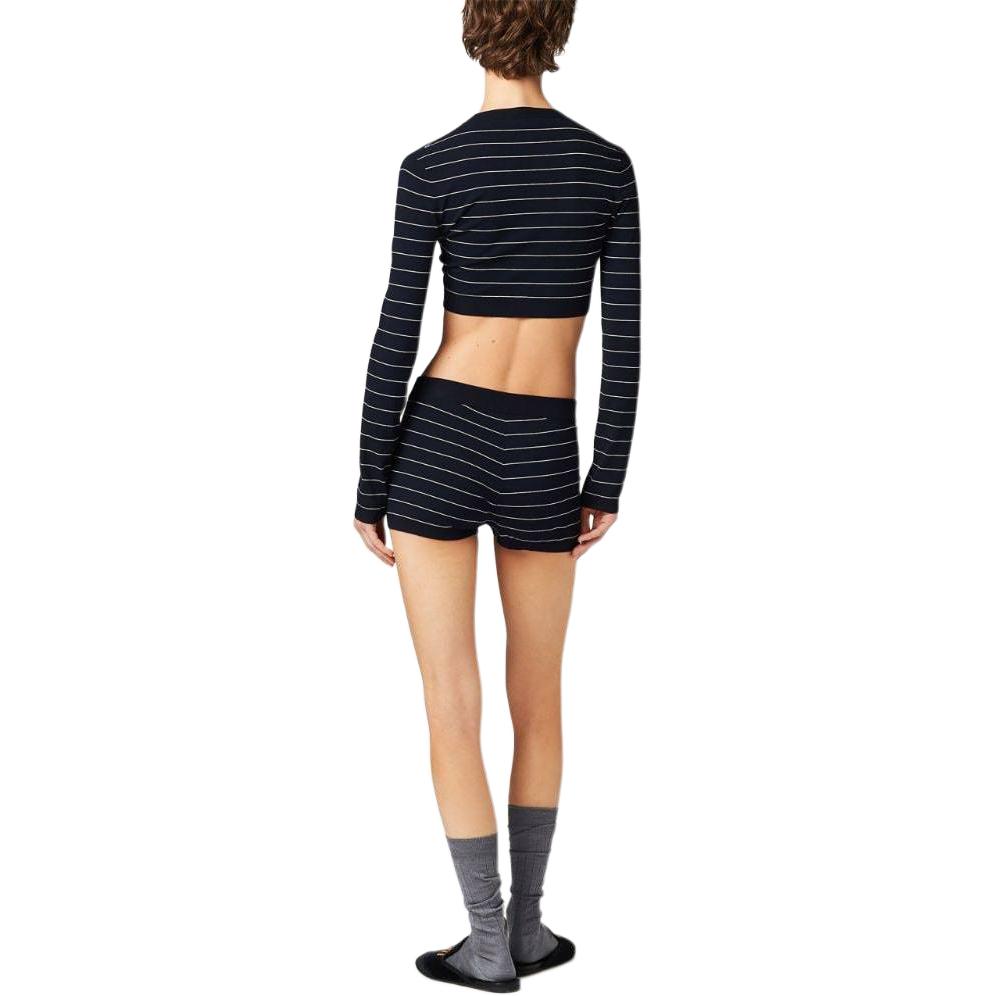 Shop (Women) MIU MIU SS24  Black Striped Slim Fit Crop Knit Long Sleeve Top. MML895-14HJ-F022X-S-OOO