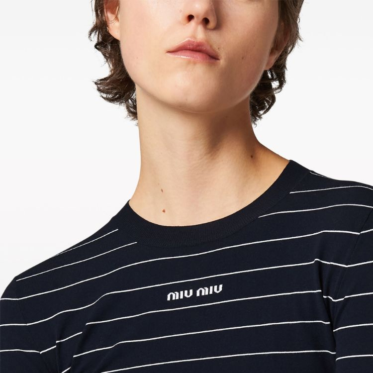 Details for (Women) MIU MIU SS24  Black Striped Slim Fit Crop Knit Long Sleeve Top. MML895-14HJ-F022X-S-OOO