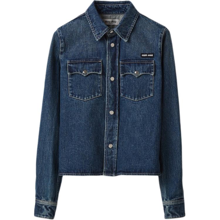 (Women) MIU MIU SS24  Blue Denim Long Sleeve Shirt GWC113-140F-F0008-S-OOO