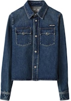 (Women) MIU MIU SS24 Blue Denim Long Sleeve Shirt GWC113-140F-F0008-S-OOO (Women) MIU MIU SS24 Blue Denim Long Sleeve Shirt GWC113-140F-F0008-S-OOO