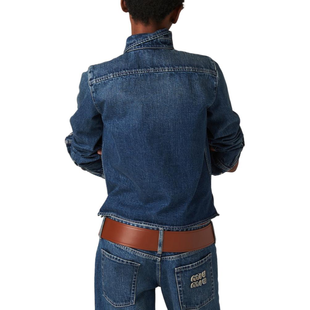 Shop (W) MIU MIU SS24 Baju Denim Lengan Panjang Biru GWC113-140F-F0008-S-OOO