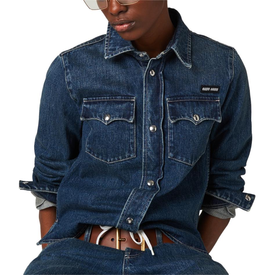 Purchase (W) MIU MIU SS24 Baju Denim Lengan Panjang Biru GWC113-140F-F0008-S-OOO