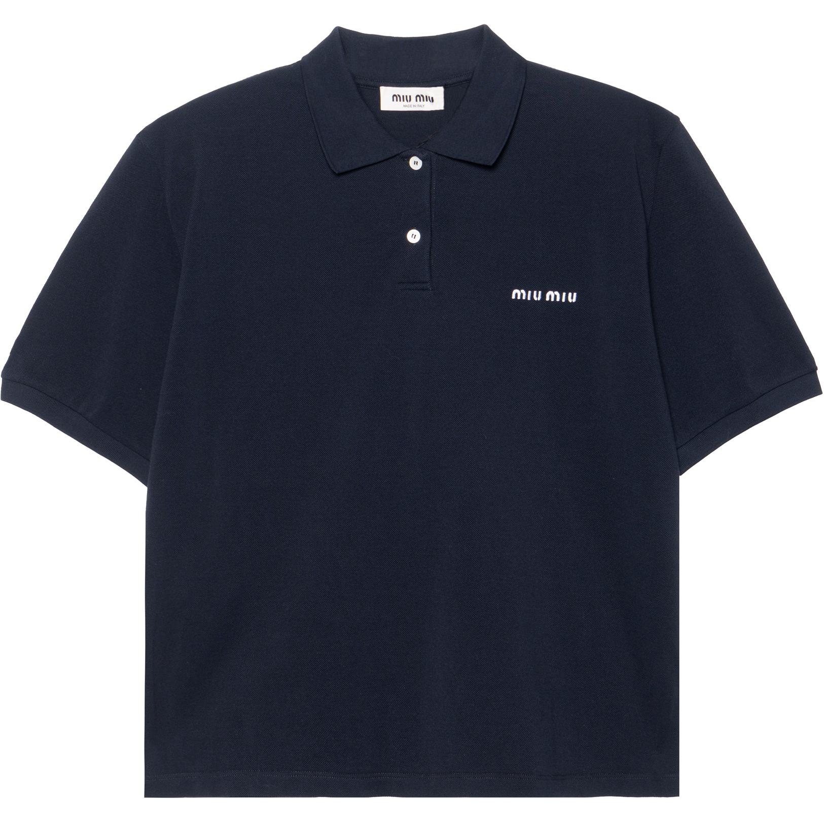 (Women) MIU MIU SS24  Blue Embroidered Logo Polo Short Sleeve Shirt. MJN535-14RW-F0008-S-OOO