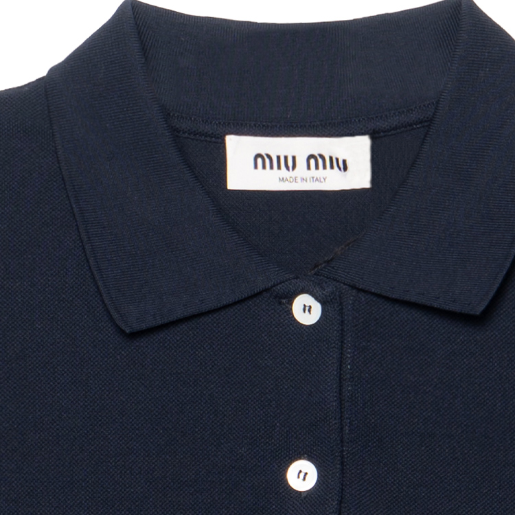 Sizing (W) MIU MIU SS24 Baju Polo Lengan Pendek Biru Bersulam Logo. MJN535-14RW-F0008-S-OOO