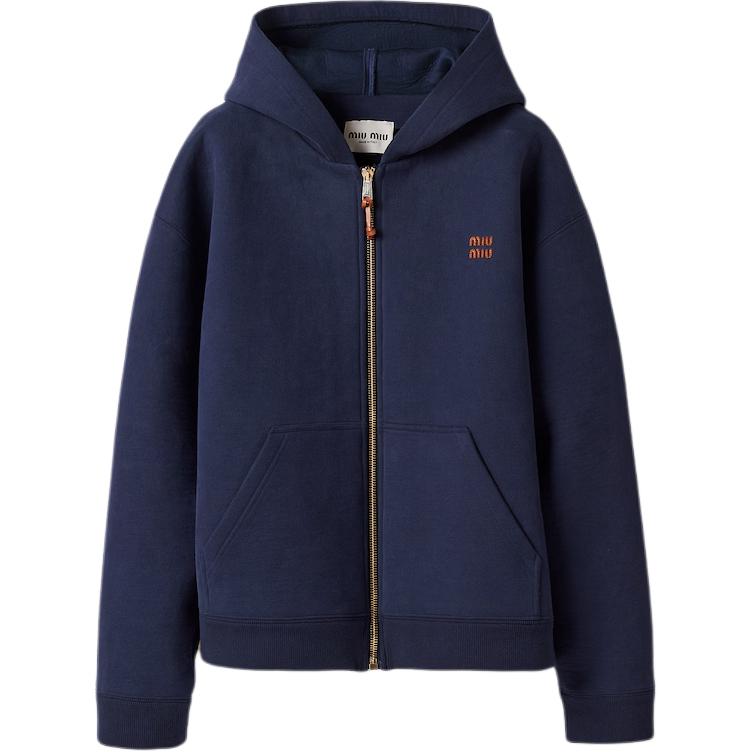 (Women) MIU MIU SS24  Blue Hoodie with Logo Print and Zip-up Design. ML1064-15EG-F0008-S-OOO
