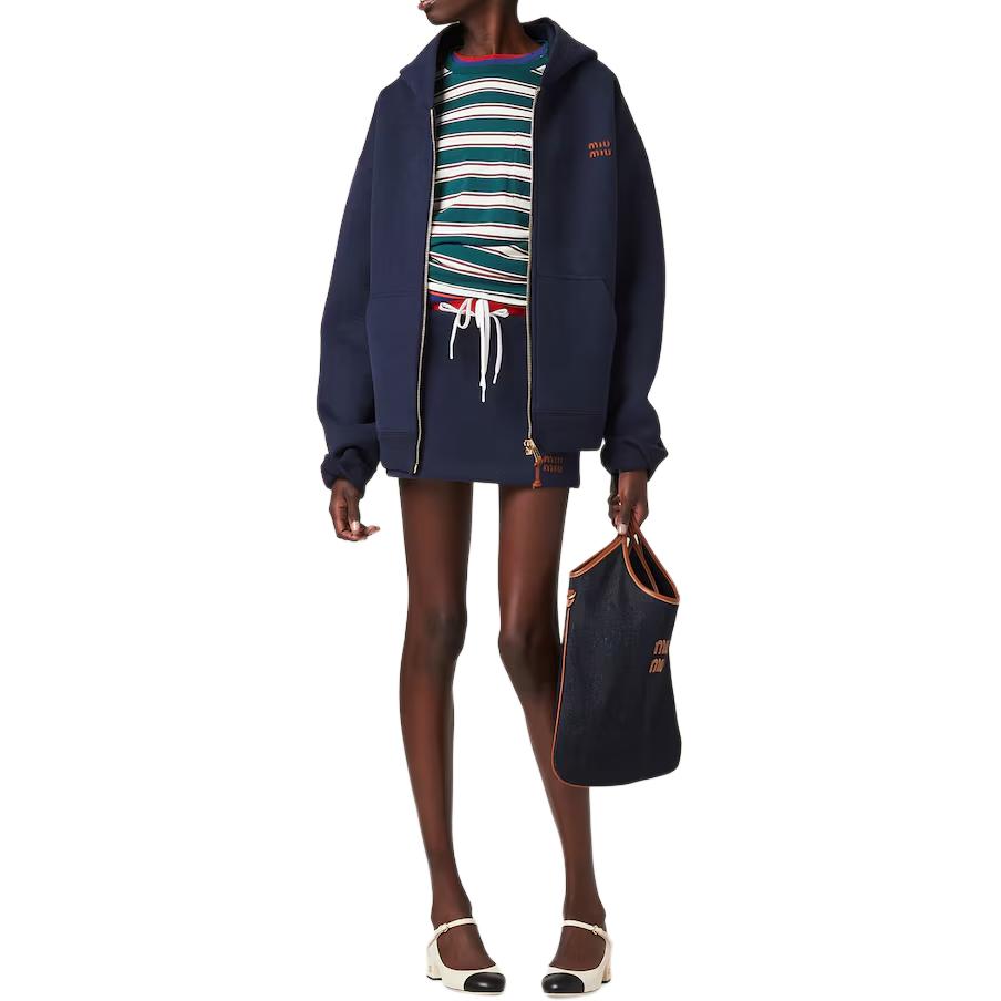 Lookbook (Women) MIU MIU SS24  Blue Hoodie with Logo Print and Zip-up Design. ML1064-15EG-F0008-S-OOO