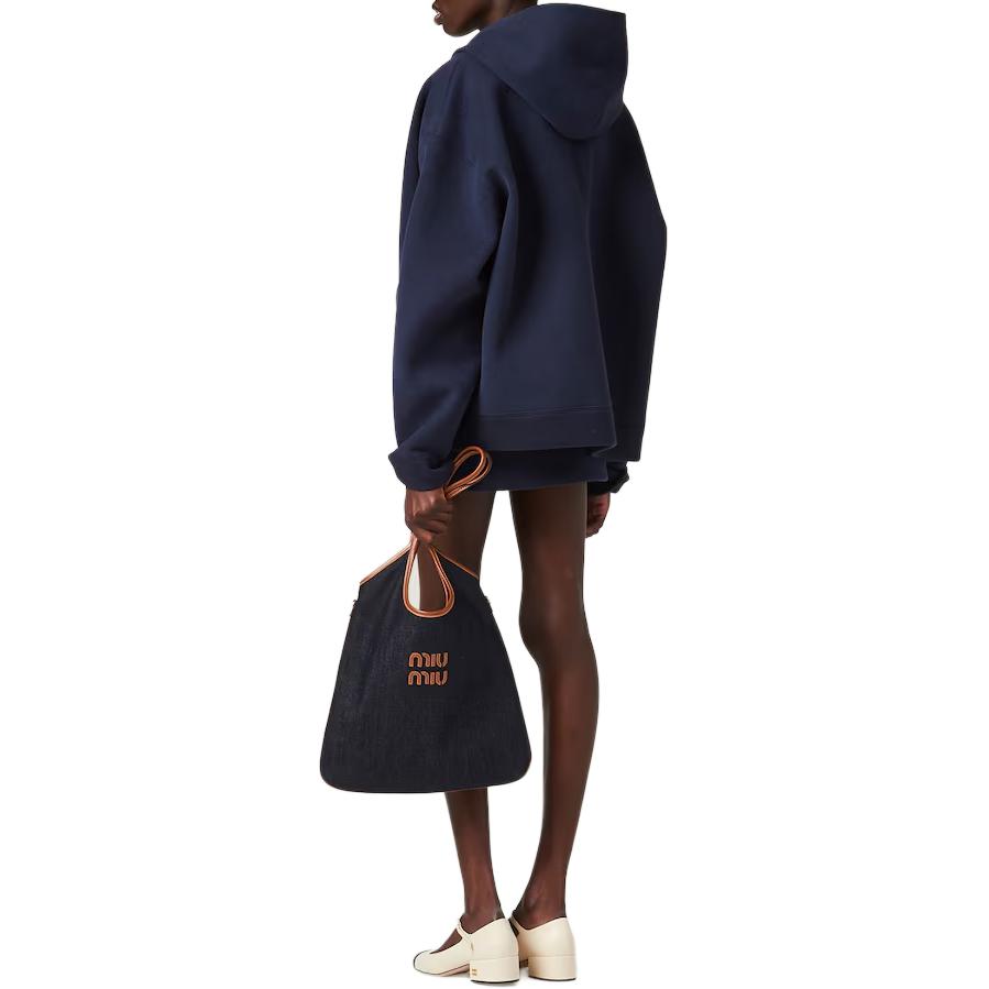 Shop (Women) MIU MIU SS24  Blue Hoodie with Logo Print and Zip-up Design. ML1064-15EG-F0008-S-OOO