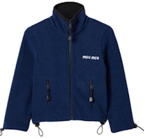 (Women) MIU MIU SS24 Blue Logo Embroidered Zip-Up Cropped Jacket. MJL041-15V3-F0008-S-OOO (Women) MIU MIU SS24 Blue Logo Embroidered Zip-Up Cropped Jacket. MJL041-15V3-F0008-S-OOO