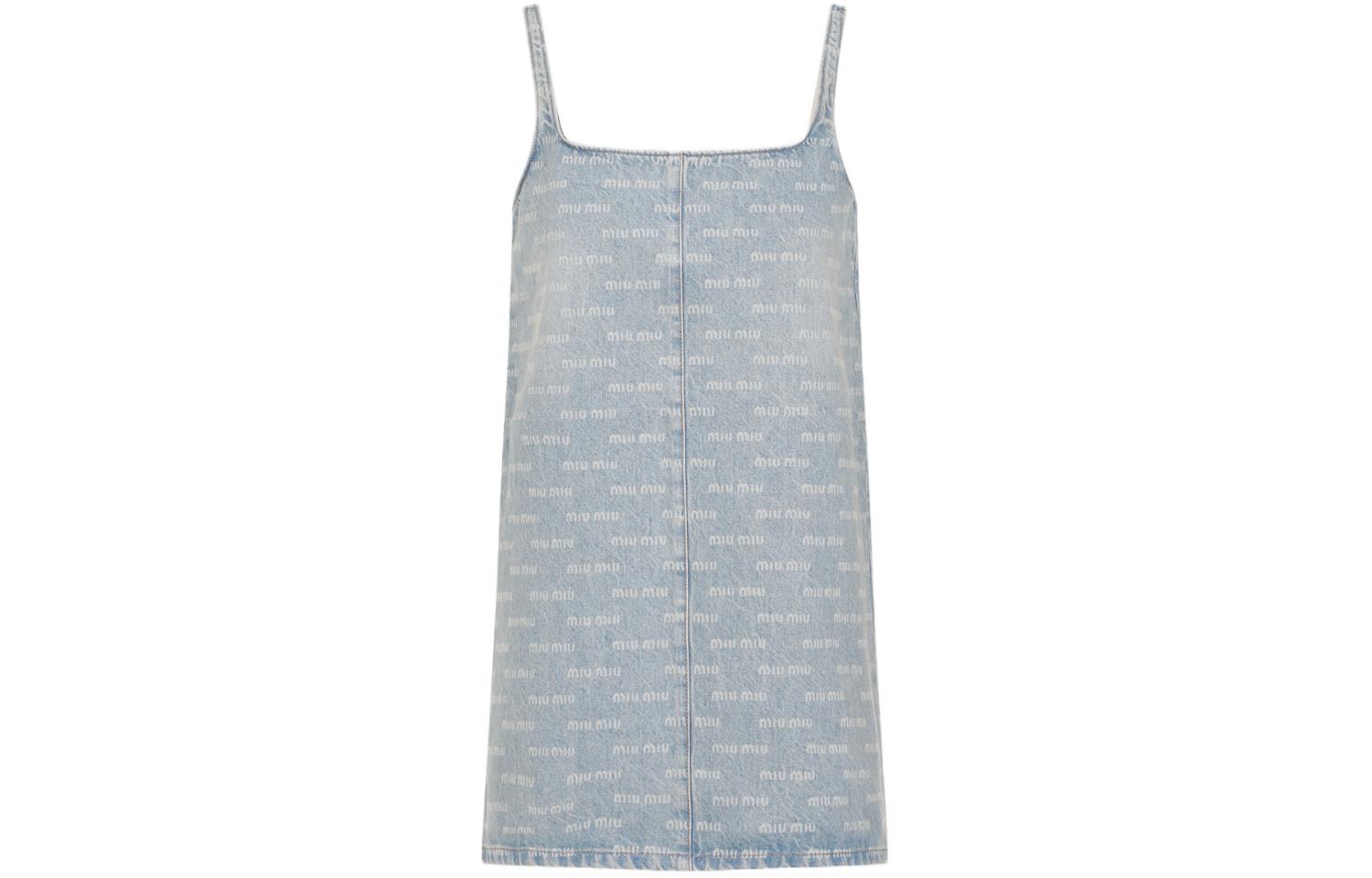 Order (W) MIU MIU SS24 藍色Logo印花方領吊帶迷你連身裙 GWA209-14HT-F0013-S-000