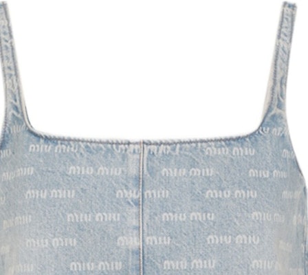 (W) MIU MIU SS24 藍色Logo印花方領吊帶迷你連身裙 GWA209-14HT-F0013-S-000 Shop (W) MIU MIU SS24 藍色Logo印花方領吊帶迷你連身裙 GWA209-14HT-F0013-S-000
