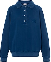 (Women) MIU MIU SS24 Blue Long-Sleeve Pullover Polo Sweatshirt with Logo Embroidery MJL914-15AT-F0008 (Women) MIU MIU SS24 Blue Long-Sleeve Pullover Polo Sweatshirt with Logo Embroidery MJL914-15AT-F0008