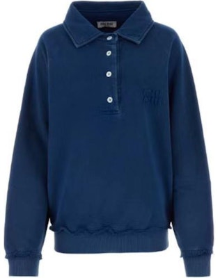 (Women) MIU MIU SS24 Blue Long-Sleeve Pullover Polo Sweatshirt with Logo Embroidery MJL914-15AT-F0008 Order (Women) MIU MIU SS24 Blue Long-Sleeve Pullover Polo Sweatshirt with Logo Embroidery MJL914-15AT-F0008
