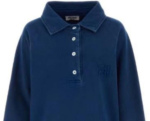 (Women) MIU MIU SS24 Blue Long-Sleeve Pullover Polo Sweatshirt with Logo Embroidery MJL914-15AT-F0008 Lookbook (Women) MIU MIU SS24 Blue Long-Sleeve Pullover Polo Sweatshirt with Logo Embroidery MJL914-15AT-F0008