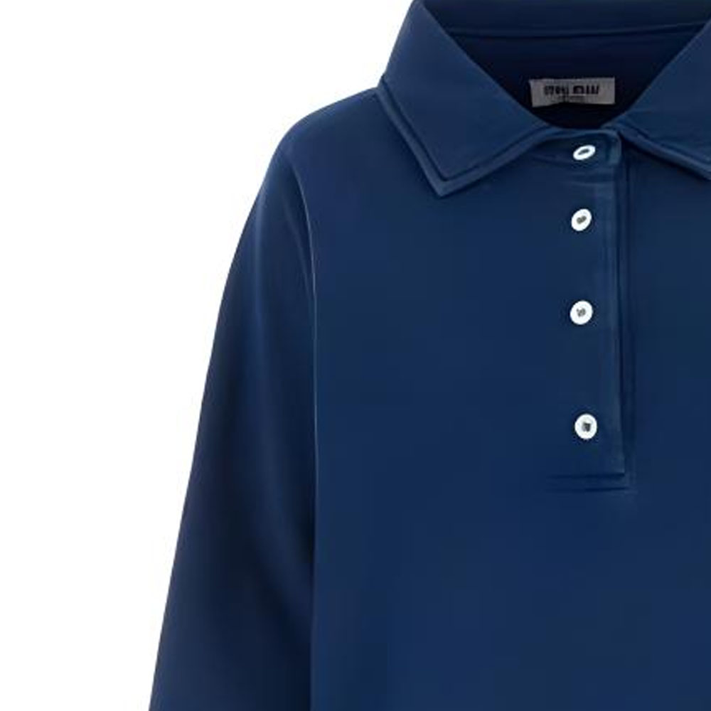 Purchase (Women) MIU MIU SS24  Blue Long-Sleeve Pullover Polo Sweatshirt with Logo Embroidery MJL914-15AT-F0008