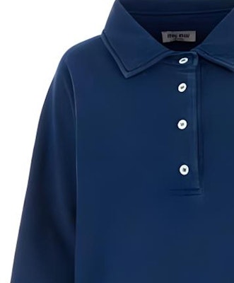 (Women) MIU MIU SS24 Blue Long-Sleeve Pullover Polo Sweatshirt with Logo Embroidery MJL914-15AT-F0008 Purchase (Women) MIU MIU SS24 Blue Long-Sleeve Pullover Polo Sweatshirt with Logo Embroidery MJL914-15AT-F0008