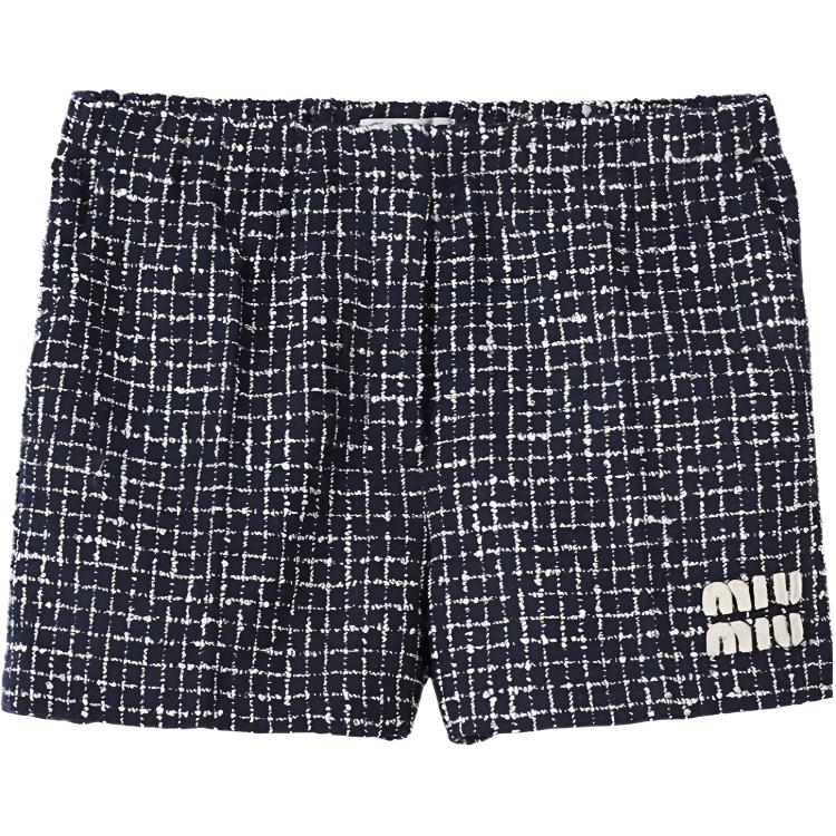 (Women) MIU MIU SS24  Blue Plaid Mid-Rise Straight-Cut Casual Shorts MP1753-14HQ-F069Q-S-OOO