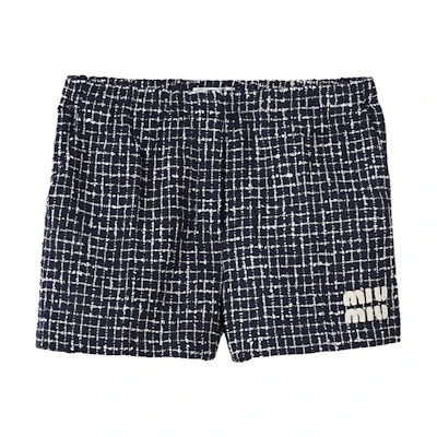 (Women) MIU MIU SS24 Blue Plaid Mid-Rise Straight-Cut Casual Shorts MP1753-14HQ-F069Q-S-OOO