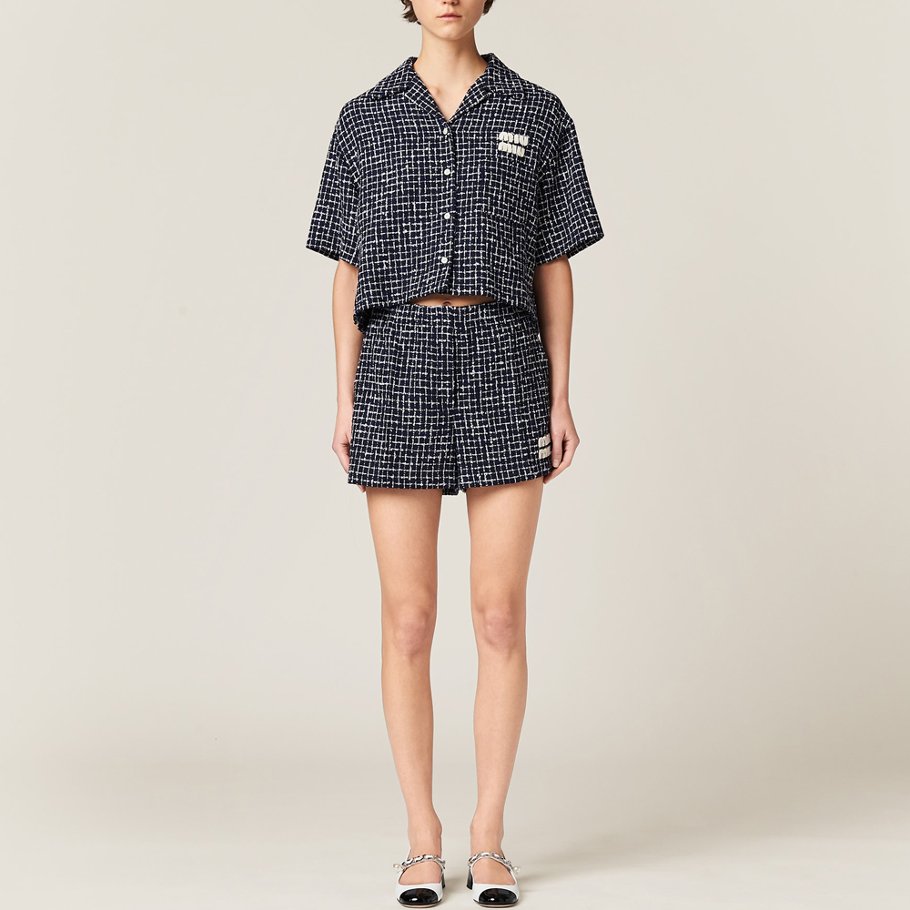 (Women) MIU MIU SS24  Blue Plaid Mid-Rise Straight-Cut Casual Shorts MP1753-14HQ-F069Q-S-OOO 圖 3