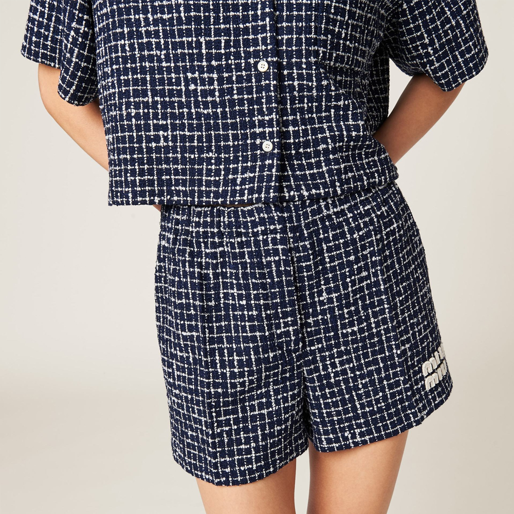 (Women) MIU MIU SS24  Blue Plaid Mid-Rise Straight-Cut Casual Shorts MP1753-14HQ-F069Q-S-OOO 圖 4