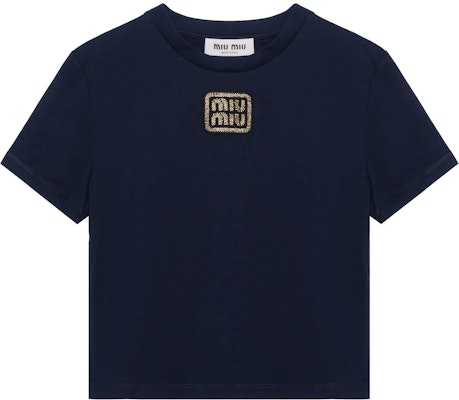 (W) MIU MIU SS24 蓝色短袖圆领字母T恤。 MJN483-14ER-F0124-S-232 Buy (W) MIU MIU SS24 蓝色短袖圆领字母T恤。 MJN483-14ER-F0124-S-232