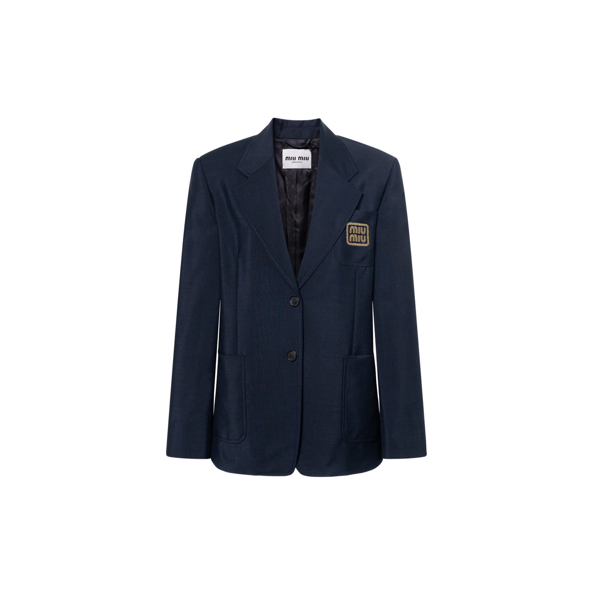 (Women) MIU MIU SS24  Blue Straight Long-Sleeve Jacket with Letter Logo. MH1927-12I1-F0R84-S-AM1