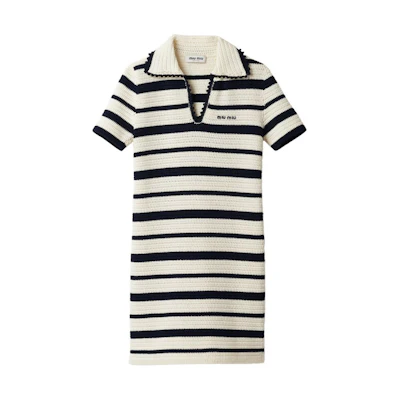 (Women) MIU MIU SS24 Colorblock Striped Knit Mini Dress Off-White. MMA844-138S-F0UB0-S-OOO