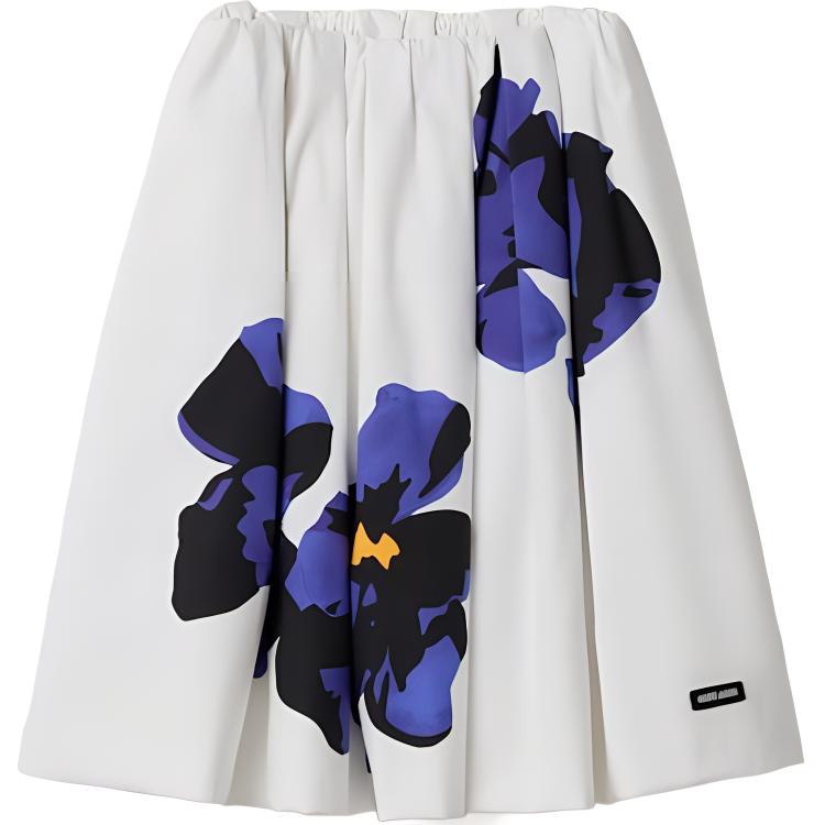 (Women) MIU MIU SS24  Floral Elastic Waist Casual Skirt White Purple. MG2305-15W1-F040P
