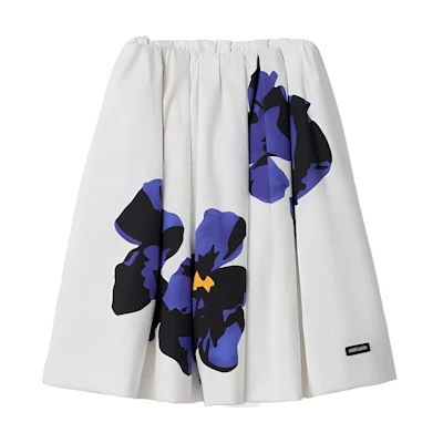 (Women) MIU MIU SS24 Floral Elastic Waist Casual Skirt White Purple. MG2305-15W1-F040P