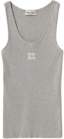 (Women) MIU MIU SS24 Gray Slim-Fit Sleeveless Tank Top with Logo. MMV186-14HI-F0OA3 (Women) MIU MIU SS24 Gray Slim-Fit Sleeveless Tank Top with Logo. MMV186-14HI-F0OA3