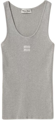 (W) MIU MIU SS24 Tank Top Kelabu Slim-Fit Tanpa Lengan dengan Logo. MMV186-14HI-F0OA3 Buy (W) MIU MIU SS24 Tank Top Kelabu Slim-Fit Tanpa Lengan dengan Logo. MMV186-14HI-F0OA3