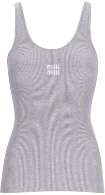 (W) MIU MIU SS24 Tank Top Kelabu Slim-Fit Tanpa Lengan dengan Logo. MMV186-14HI-F0OA3 Order (W) MIU MIU SS24 Tank Top Kelabu Slim-Fit Tanpa Lengan dengan Logo. MMV186-14HI-F0OA3