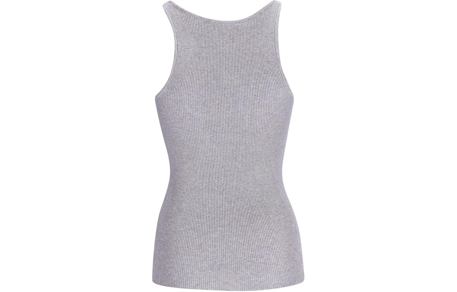 Lookbook (W) MIU MIU SS24 Tank Top Kelabu Slim-Fit Tanpa Lengan dengan Logo. MMV186-14HI-F0OA3