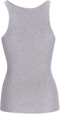 (W) MIU MIU SS24 Tank Top Kelabu Slim-Fit Tanpa Lengan dengan Logo. MMV186-14HI-F0OA3 Lookbook (W) MIU MIU SS24 Tank Top Kelabu Slim-Fit Tanpa Lengan dengan Logo. MMV186-14HI-F0OA3